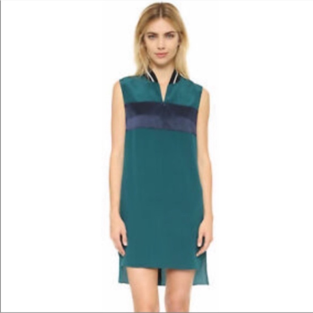 Rag & Bone Nico Silk Color block Sleeveless Side Pockets Mini Dress S Green